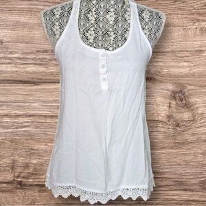 MAURICES White Lace Keyhole Long Tank Top, Size Small
